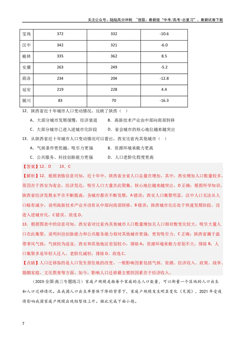 《单元提升卷08人口（解析版）_07-地理-高考总复习_一轮复习_2024年_2024年高考地理一轮复习考点通关卷（新高考）_单元提升卷》第7页预览