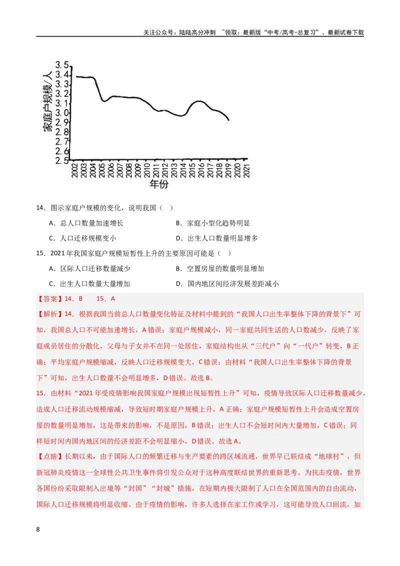 《单元提升卷08人口（解析版）_07-地理-高考总复习_一轮复习_2024年_2024年高考地理一轮复习考点通关卷（新高考）_单元提升卷》第8页预览