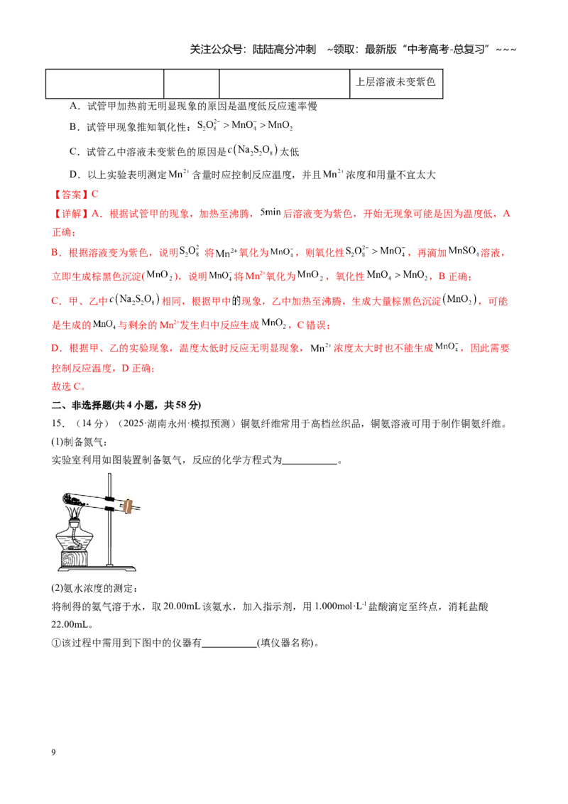 《第一章物质及其变化（综合训练）（湖南专用）（学生版）_05-化学-高考总复习_一轮复习_2026年-化学高考一轮复习_2026年高考化学一轮课件+讲义+练习（湖南专用）-G331》第9页预览