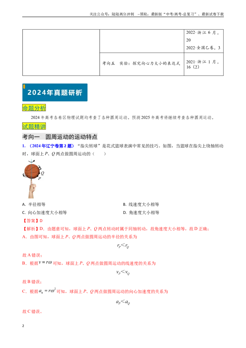 《专题07圆周运动（教师版）_04-物理-高考总复习_专项复习_2025年_2025年高考物理真题题源解密（新高考通用）》第2页预览