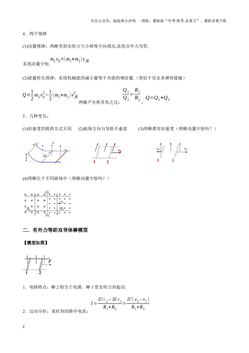《专题07电磁感应中的双棒模型（教师版）_04-物理-高考总复习_专项复习_2025年_2025年高中高考物理模型与方法_资料_3高中（全册）_选择性必修第二册》第2页预览