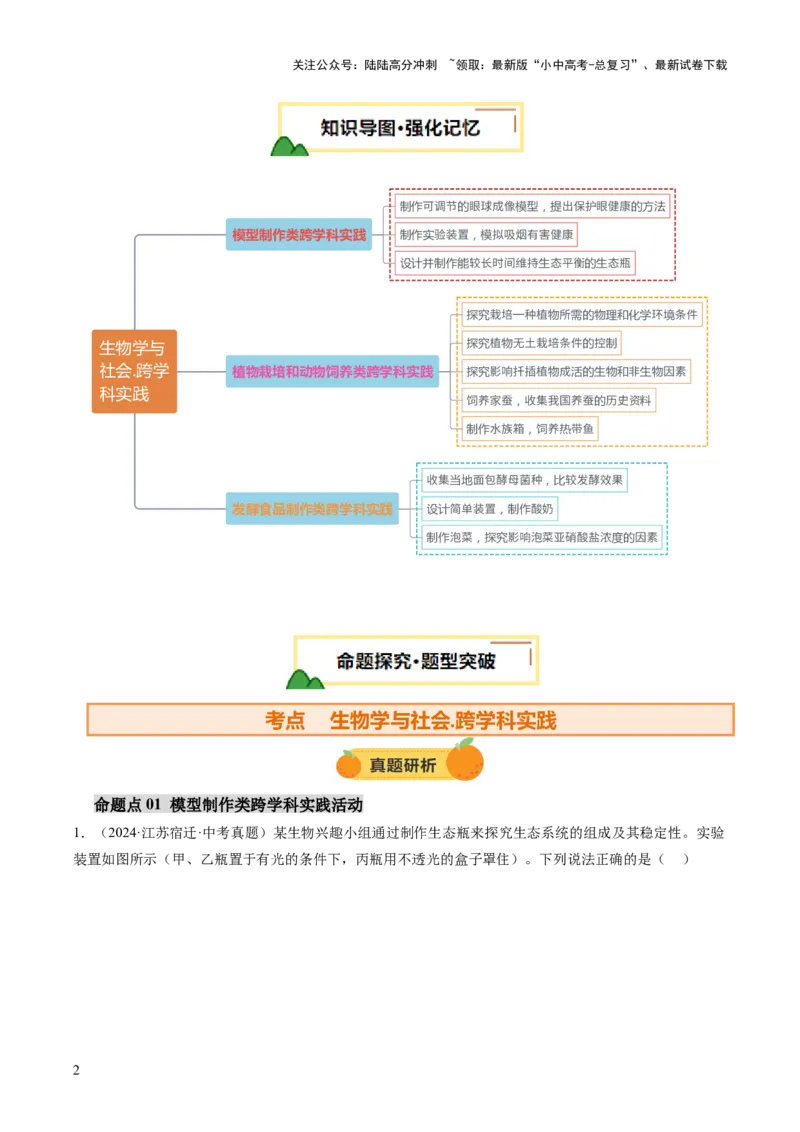 《主题七生物学与社会.跨学科实践（讲练）（解析版）(1)_中考-总复习（2026版）_08-生物-中考总复习_2025中考复习资料_2025中考二轮课件ppt+讲义+练习生物_讲义+练习》第2页预览