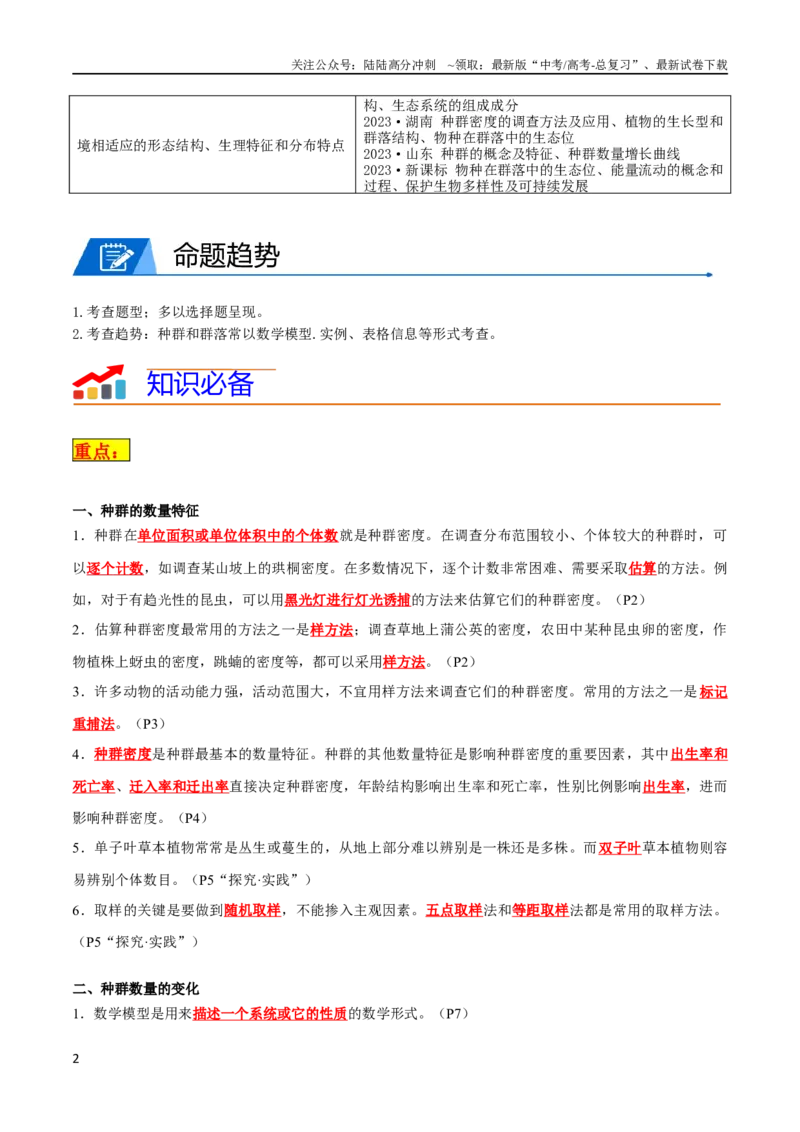《专题09种群和群落（教师版）_06-生物-高考总复习_专项复习_2024年_2024年高考生物热点·重点·难点专练（新高考专用）》第2页预览