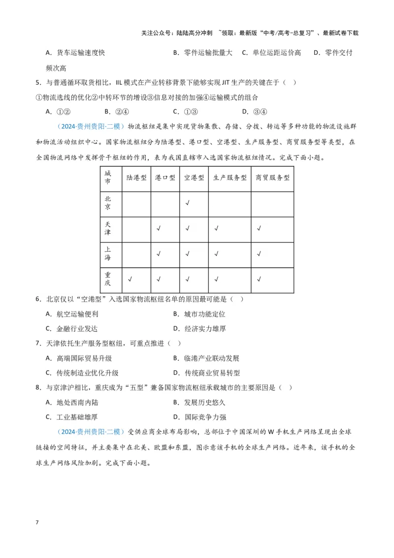 《专题08产业与交通-新七省高考）（原卷版）_07-地理-高考总复习_专项复习_2025年_2024年高考二模试题分类汇编新七省高考专用》第7页预览