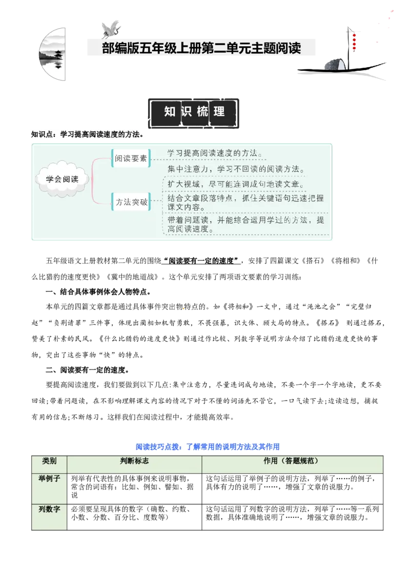《五（上）语文：第2单元主题阅读（知识梳理+精选阅读）_小学1-6年级全科全套_1-6年级全科上册_五年级_五年级上语文_语文五上阅读理解专项》第1页预览