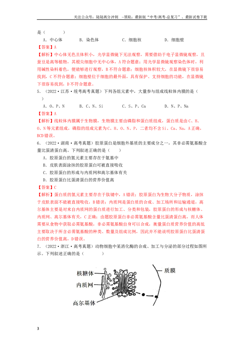 《专题06细胞器（解析版）_06-生物-高考总复习_一轮复习_2024年_2024年高考生物一轮复习抢分特训真题回顾检测试卷_资料》第3页预览