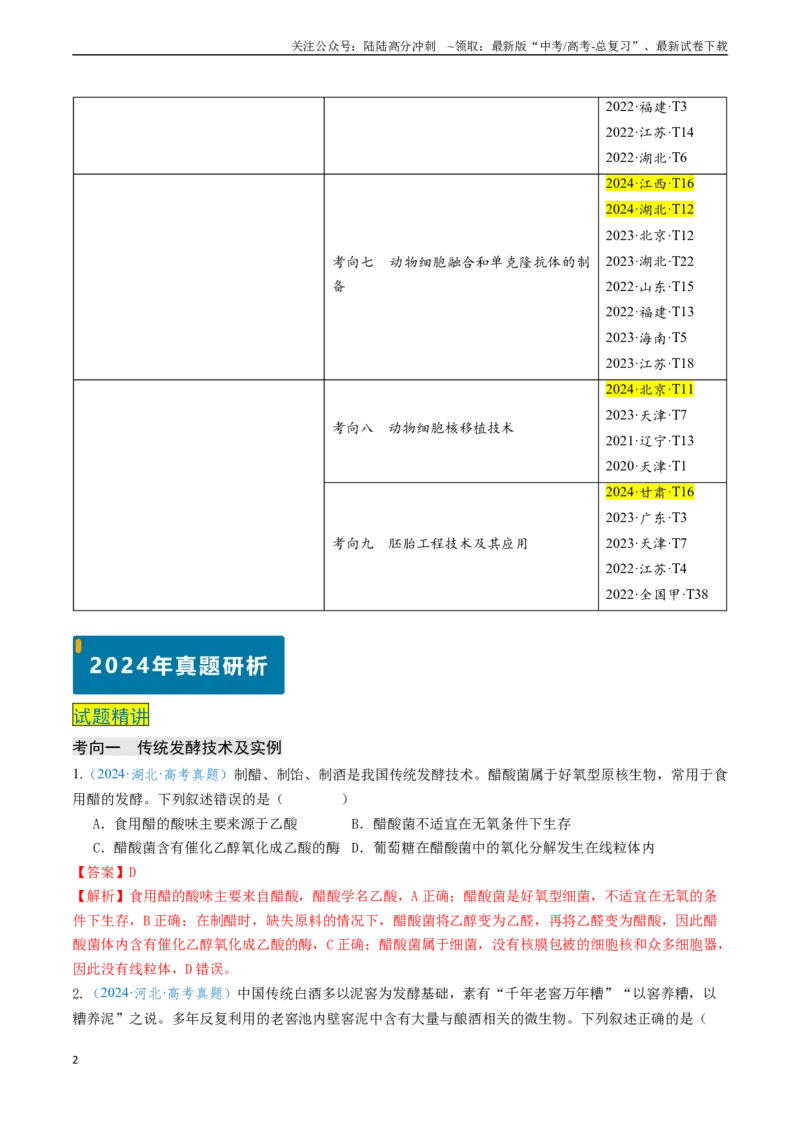《专题11微生物培养和细胞工程（新高考通用）（教师版）_06-生物-高考总复习_专项复习_2025年_2025年高考生物真题题源解密（新高考通用）》第2页预览