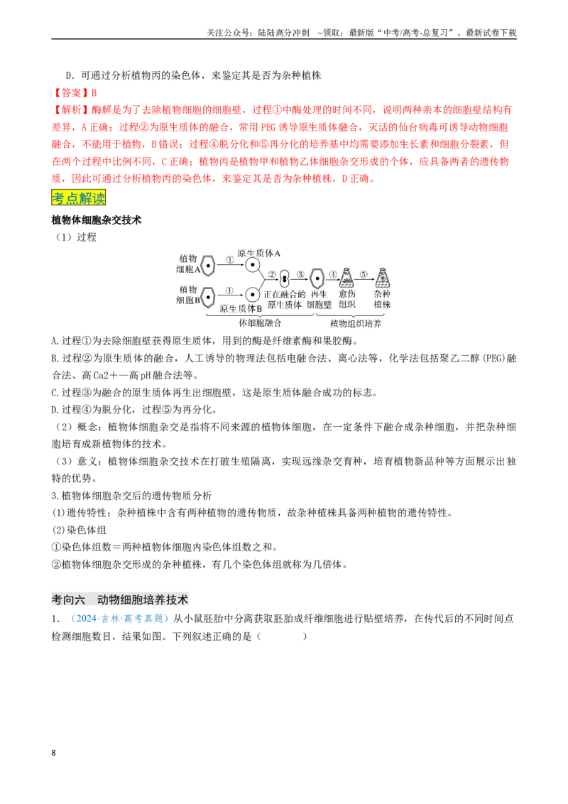 《专题11微生物培养和细胞工程（新高考通用）（教师版）_06-生物-高考总复习_专项复习_2025年_2025年高考生物真题题源解密（新高考通用）》第8页预览