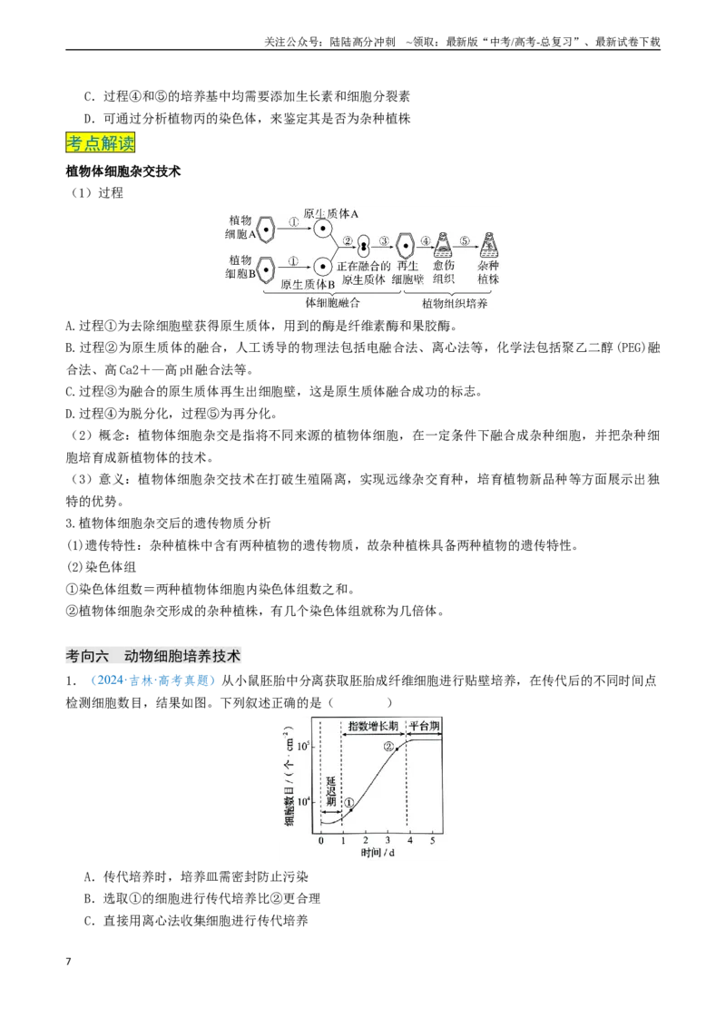 《专题11微生物培养和细胞工程（新高考通用）（原卷版）_06-生物-高考总复习_专项复习_2024年_2024年高考生物真题题源解密（新高考通用）》第7页预览