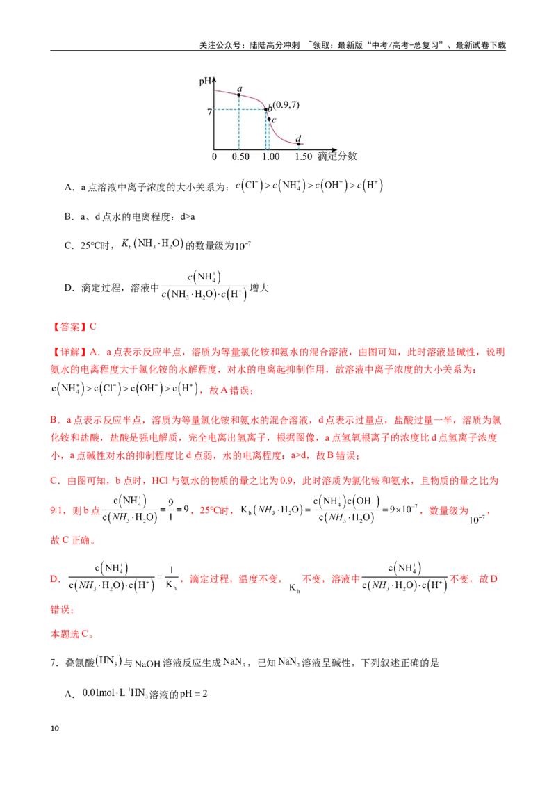 《考点50水溶液中微粒浓度的大小比较（教师版）（新教材新高考）_05-化学-高考总复习_一轮复习_2025年_2025年高考化学一轮·考点讲义练习复习讲义（新教材新高考）_资料》第10页预览