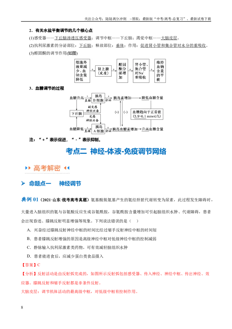 《专题07动物生命活动的调节（讲义）（解析版）_06-生物-高考总复习_二轮复习_2024年_2024年高考生物二轮复习高频考点追踪与预测（新高考专用）_讲义_教师版（含答案解析）》第8页预览