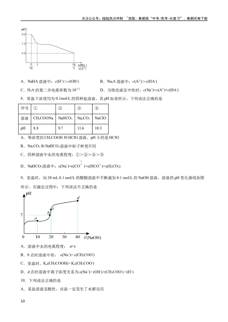 《考点巩固卷09水溶液中的离子反应与平衡 （原卷版）_05-化学-高考总复习_一轮复习_2024年_2024年高考化学一轮复习考点通关卷（新高考通用）_考点巩固卷》第10页预览