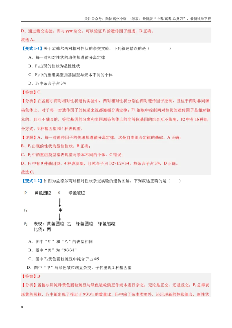 《专题09基因的传递规律（9大题型）（教师版）_06-生物-高考总复习_一轮复习_2025年_2025年高考生物一轮复习题型全覆盖练习（新高考通用）》第8页预览