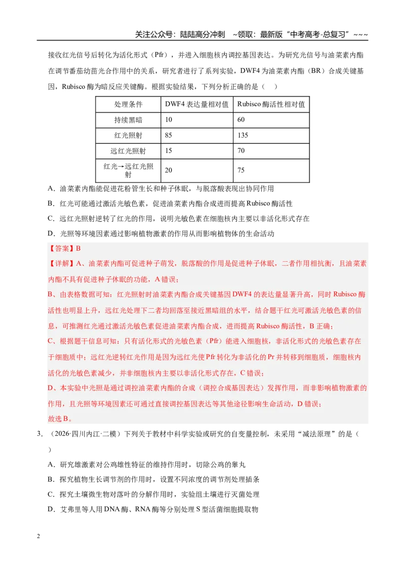 《专题06植物激素调节（1大考点）（学生版）_06-生物-高考总复习_专项复习_2026年-生物高考专项复习_2026年高考生物二模试题分类汇编（四川专用）-G282_2026版》第2页预览