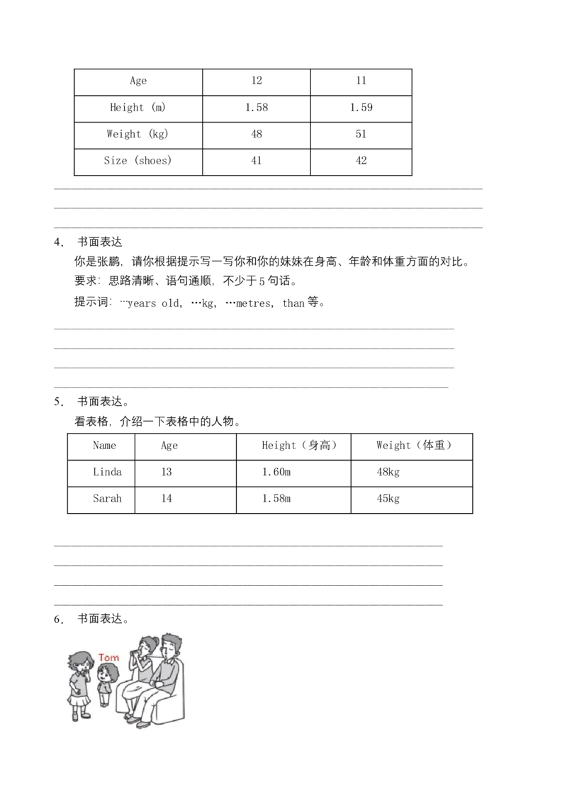 《书面表达六年级英语下册Unit1Howtallareyou题型专项训练人教PEP版（含答案）_小学1-6年级全科全套_1-6年级全科下册_六年级_英语_英语六下人教PEP版》第2页预览