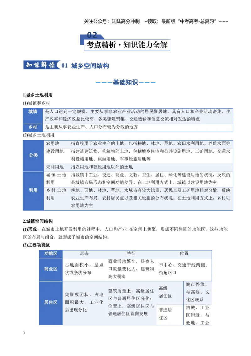 《专题09乡村与城镇（知识清单）（全国通用）（教师版）_07-地理-高考总复习_一轮复习_2026年-地理高考一轮复习_2026年高考地理一轮复习讲义+练习+课件（新教材新高考）-G55_2026版》第3页预览