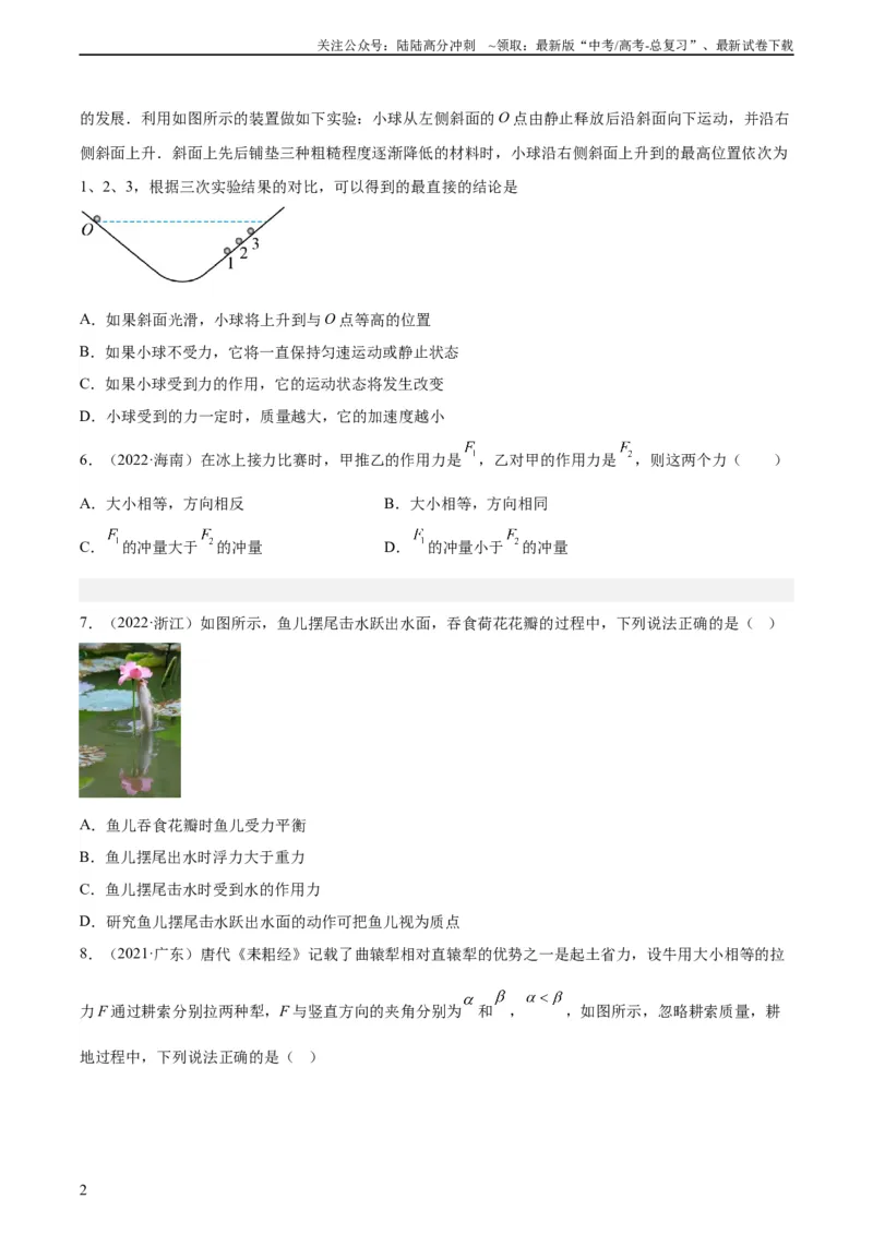 《专题07牛顿第一定律和第三定律（学生版）（全国通用）_04-物理-高考总复习_专项复习_2024年_十年（2014-2023）高考物理真题分项汇编（全国通用）》第2页预览