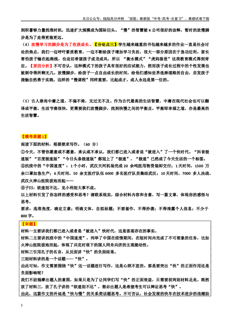 《专题13“快与慢”主题素材（模考作文+审题立意+标杆范文+精彩段落）_专项复习_2024年_2024年高考作文复习之时事热点素材解析积累运用_资料》第3页预览