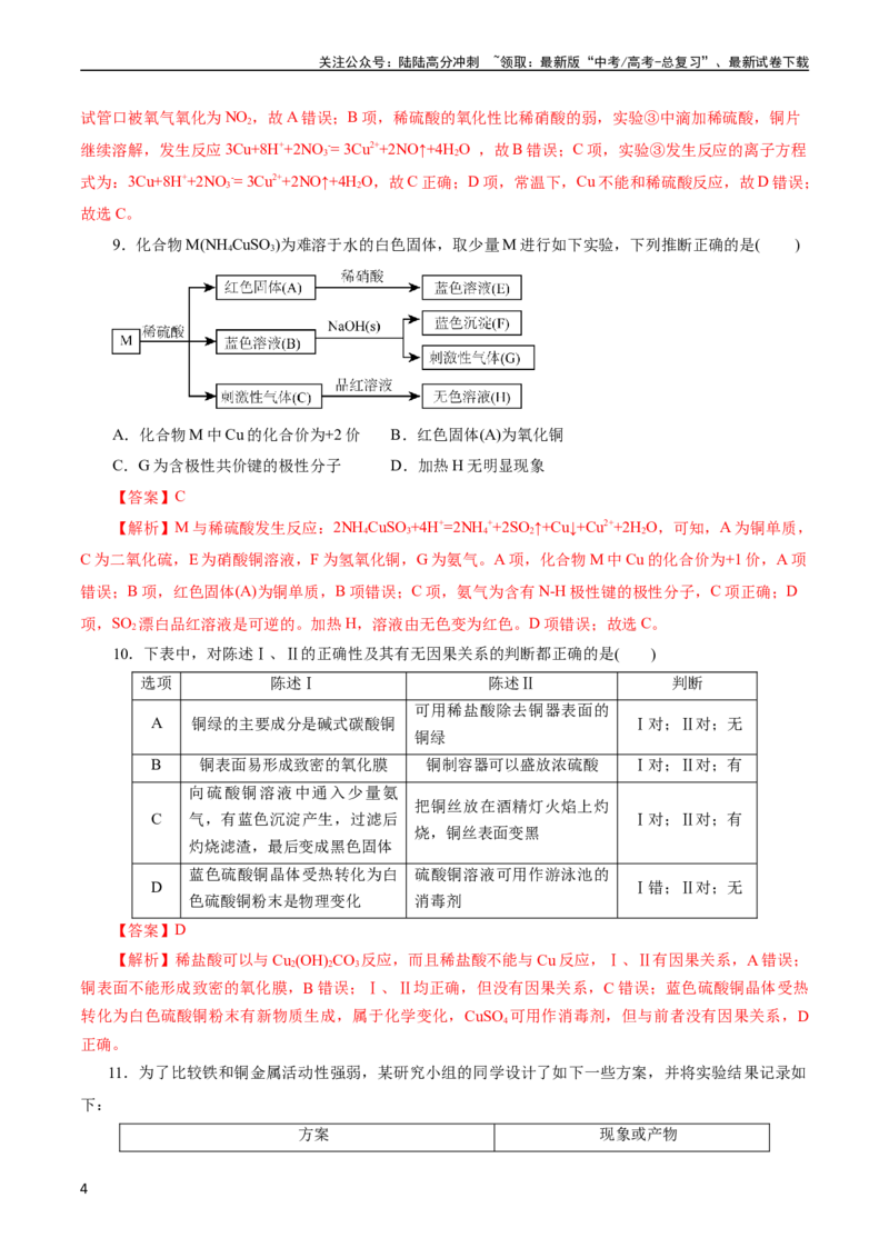 《考点16铜及其金属材料(好题冲关)(解析版)_05-化学-高考总复习_一轮复习_2024年_2024年高考化学一轮复习考点帮（全国通用）_考点16铜及其金属材料（核心考点精讲精练）（全国通用）》第4页预览