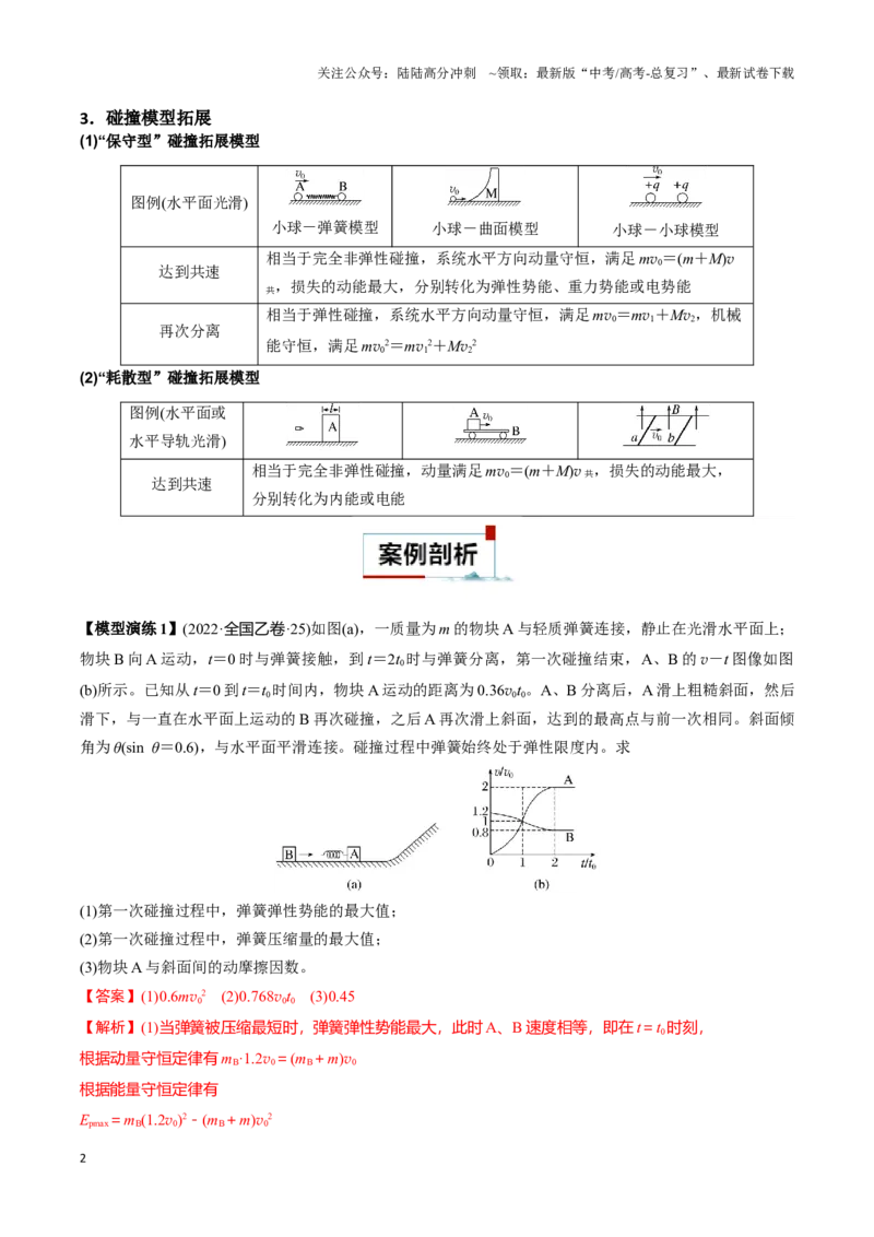 《专题07碰撞模型及其拓展（教师版）_04-物理-高考总复习_专项复习_2025年_2025年高考物理热点模型》第2页预览