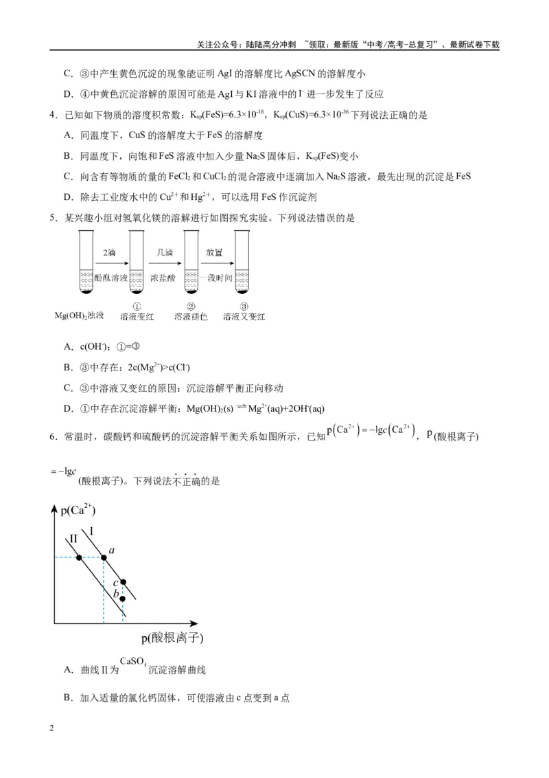 《第31讲难溶电解质的溶解平衡（特训）-（原卷版）_05-化学-高考总复习_一轮复习_2024年_2024年高考化学大一轮复习卓越讲义_资料》第2页预览