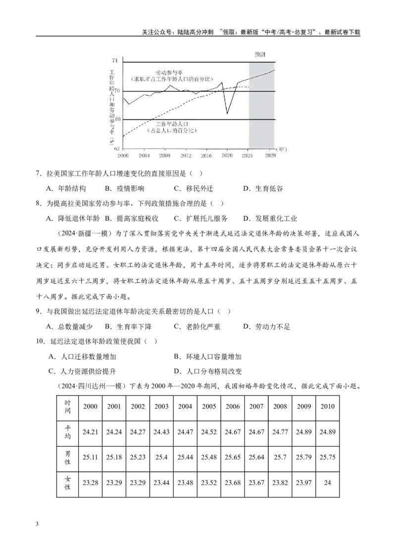 《专题08人口与城市（练习）（学生版）_07-地理-高考总复习_二轮复习_2025年_2025年高考地理二轮复习课件+讲义+练习（新高考通用）_专题8人口、乡村和城镇》第3页预览