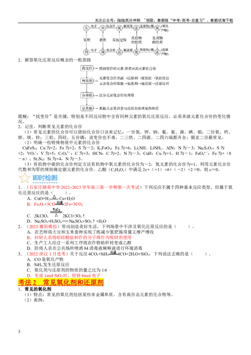 《考点04氧化还原反应的基本概念和规律（核心考点精讲精练）-备战2024年高考化学一轮复习考点帮（新高考专用）（学生版）_05-化学-高考总复习_一轮复习_2024年_第1章物质及其变化》第3页预览