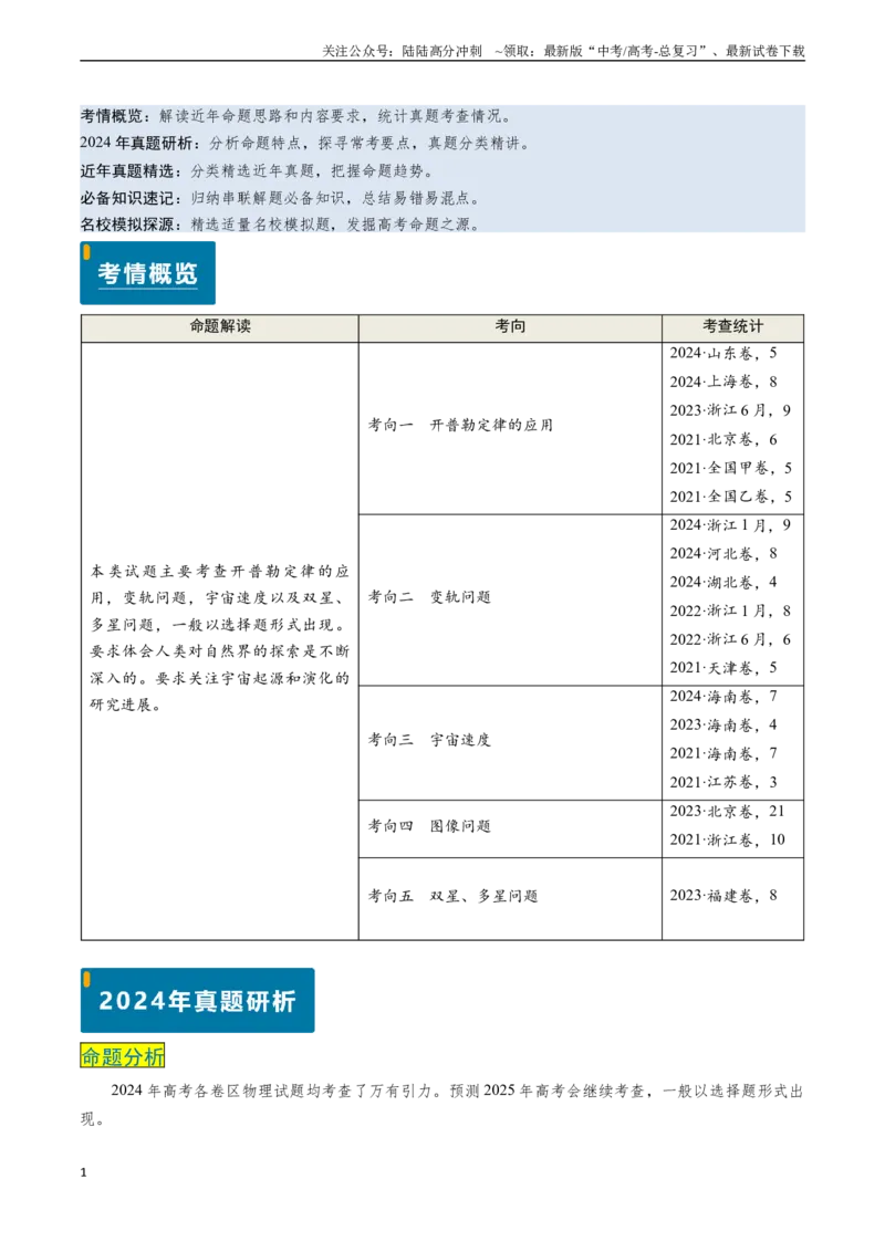 《专题09变轨问题及双星、多星问题（解析版）_04-物理-高考总复习_专项复习_2024年_2024年高考物理真题题源解密（新高考通用）》第1页预览