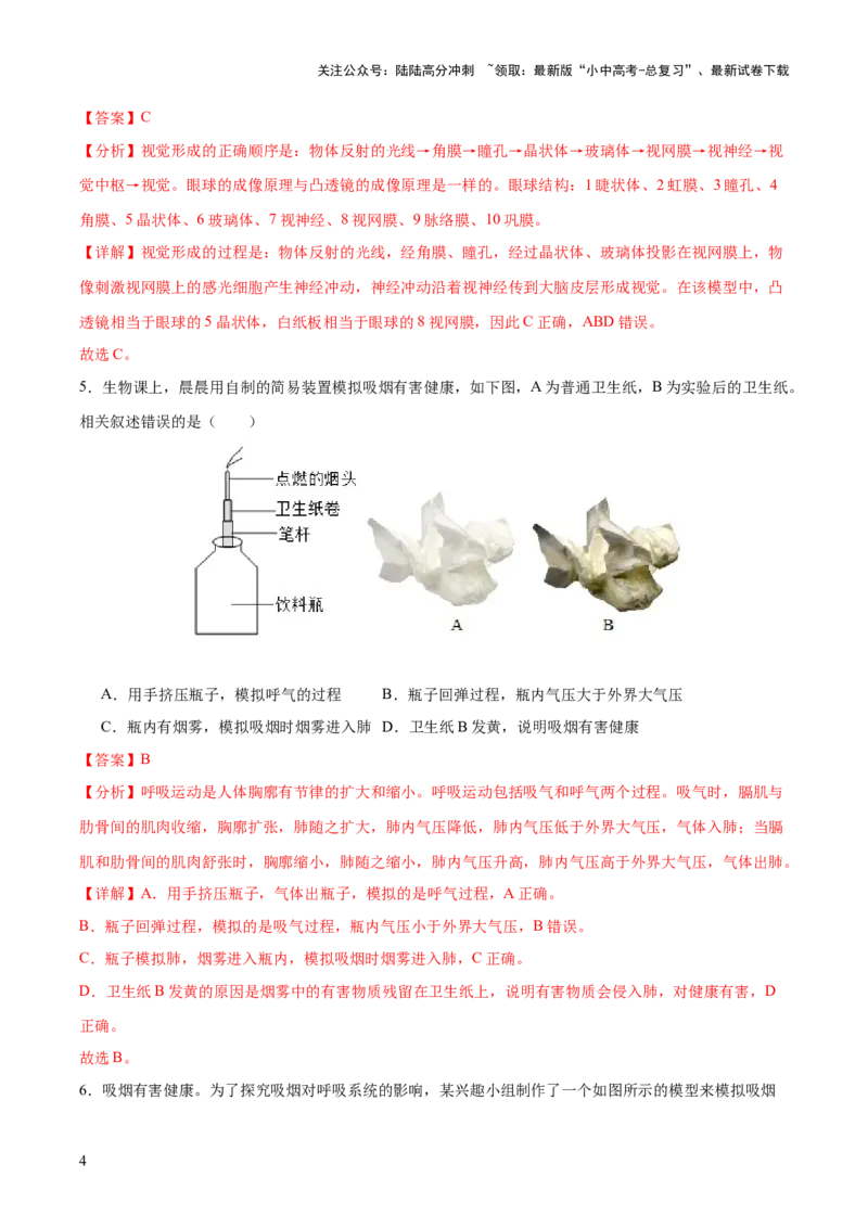《主题七生物学与社会·跨学科实践（测试）（解析版）(1)_中考-总复习（2026版）_08-生物-中考总复习_2025中考复习资料_2025中考二轮课件ppt+讲义+练习生物_测试》第4页预览