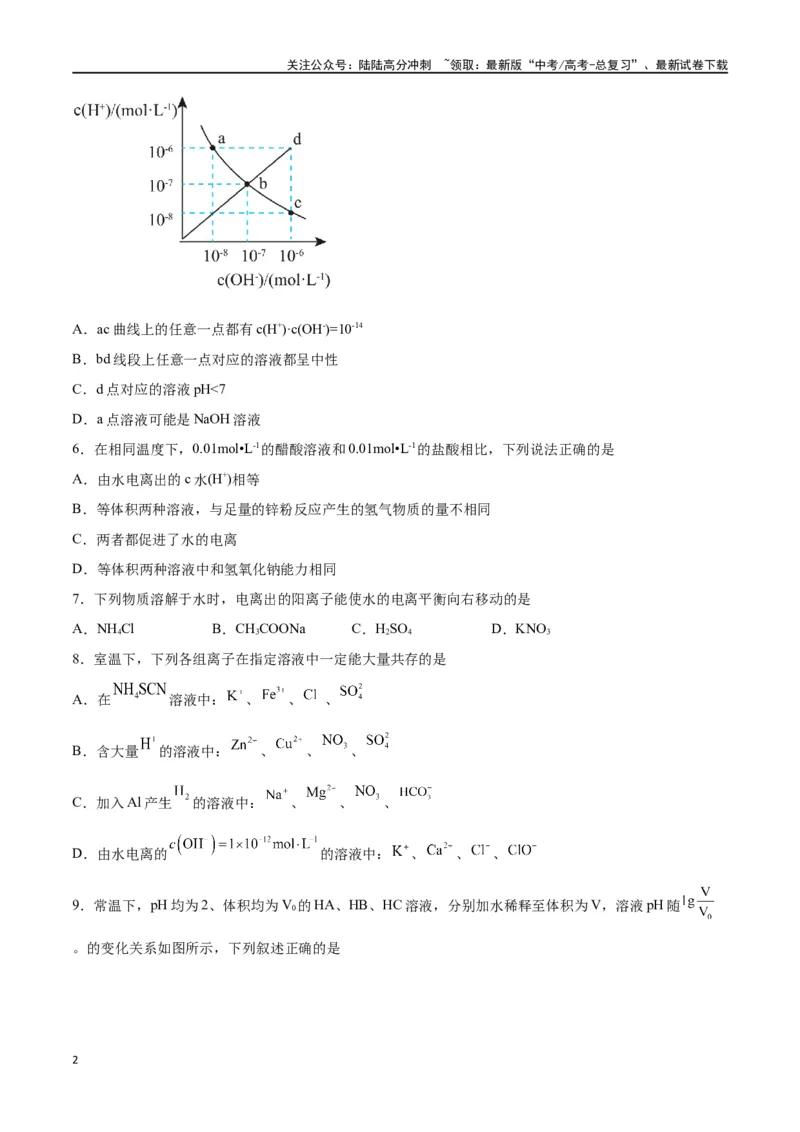 《第22讲水的电离与溶液的pH（练）-（原卷版）_05-化学-高考总复习_一轮复习_2024年_2024年高考化学大一轮复习精讲精练+专题讲座_资料》第2页预览