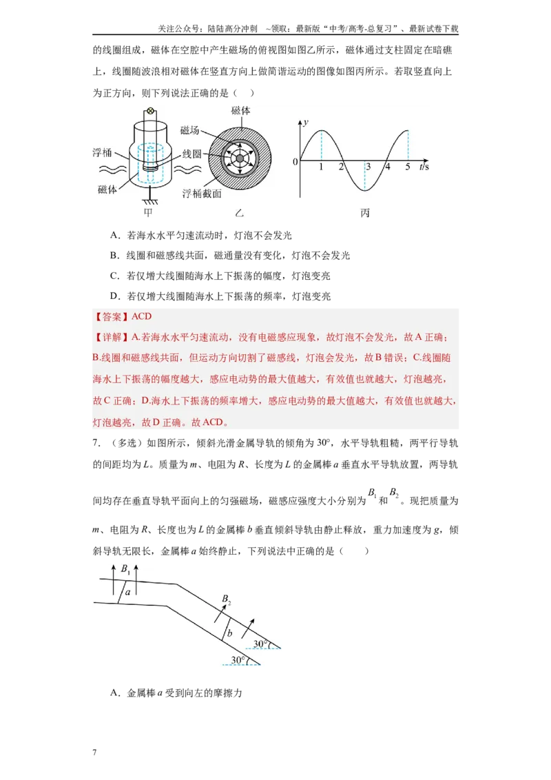 《专题10电磁感应(解析版)_04-物理-高考总复习_专项复习_2025年_2024年高考一模试题分类汇编物理新高考专用》第7页预览