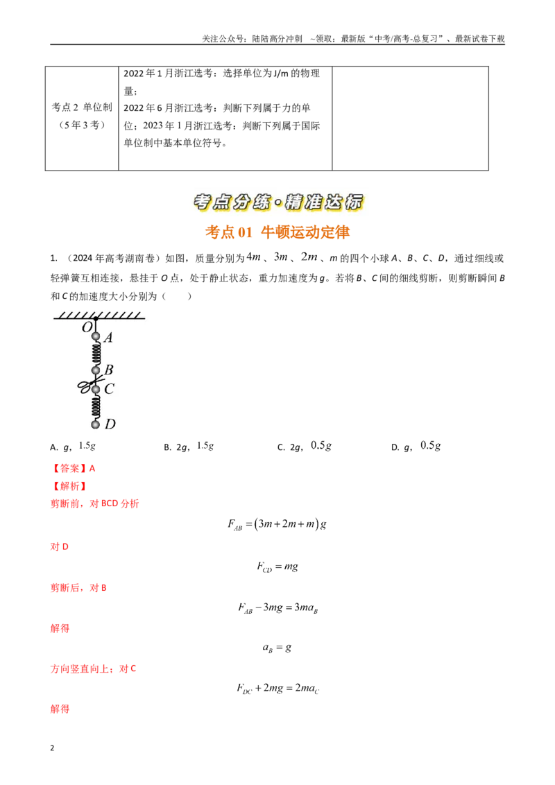 《专题06运动和力的关系（全国通用）（解析版）_04-物理-高考总复习_专项复习_2025年_五年（2020-2024）高考物理真题分类汇编（全国通用）》第2页预览