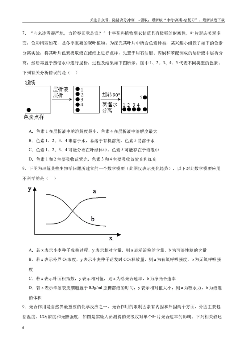 《专题10光合作用（原卷版)_06-生物-高考总复习_一轮复习_2024年_2024年高考生物一轮复习重难点专项突破_资料》第6页预览