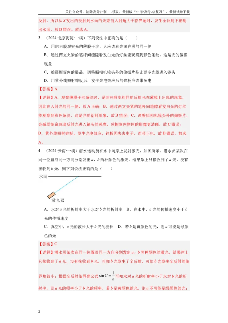 《专题13光学(解析版)_04-物理-高考总复习_专项复习_2025年_2024年高考一模试题分类汇编物理新高考专用》第2页预览