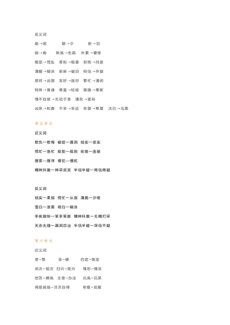 《五年级语文下册近义词反义词汇总_小学1-6年级全科全套_1-6年级全科下册_五年级_五年级下语文_语文句子+词语》第3页预览