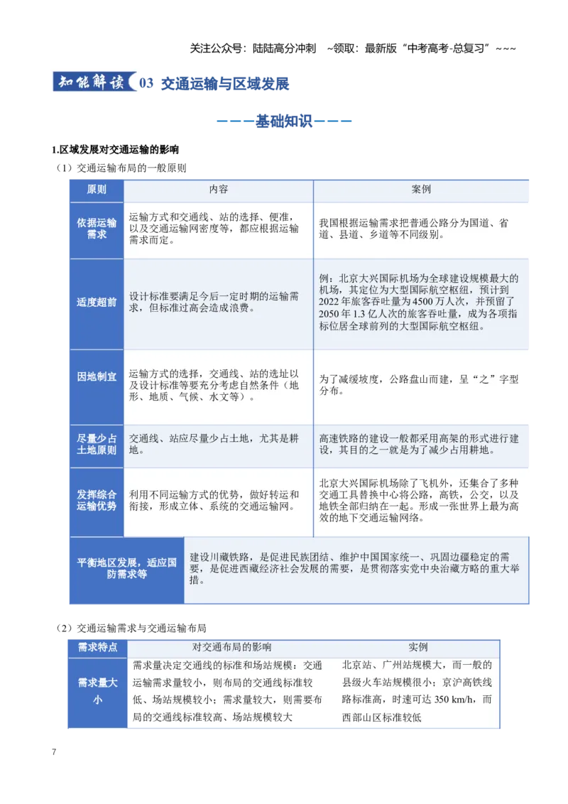 《专题11交通运输与区域发展（知识清单）（全国通用）（学生版）_07-地理-高考总复习_一轮复习_2026年-地理高考一轮复习_2026年高考地理一轮复习知识清单（全国通用）-G56_2026版》第7页预览