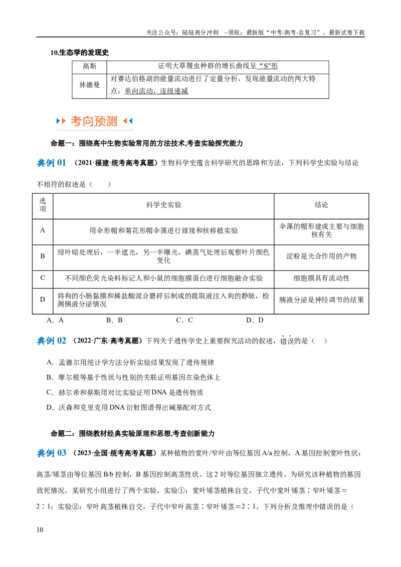 《专题11实验探究（讲义）（原卷版）_06-生物-高考总复习_二轮复习_2024年_2024年高考生物二轮复习高频考点追踪与预测（新高考专用）_讲义》第10页预览