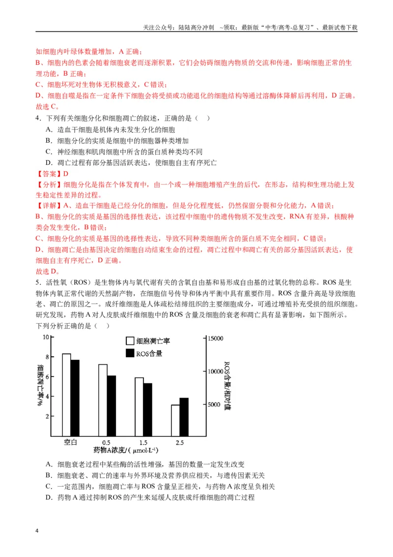 《专题09细胞的分化、衰老、凋亡及癌变（解析版）_06-生物-高考总复习_专项复习_2024年_2024年高考生物经典小题必刷_资料》第4页预览