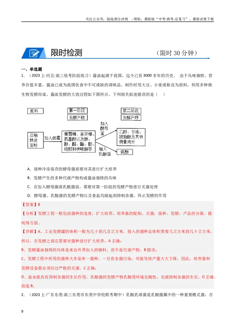 《专题11发酵工程（教师版）_06-生物-高考总复习_专项复习_2024年_2024年高考生物热点·重点·难点专练（新高考专用）》第9页预览