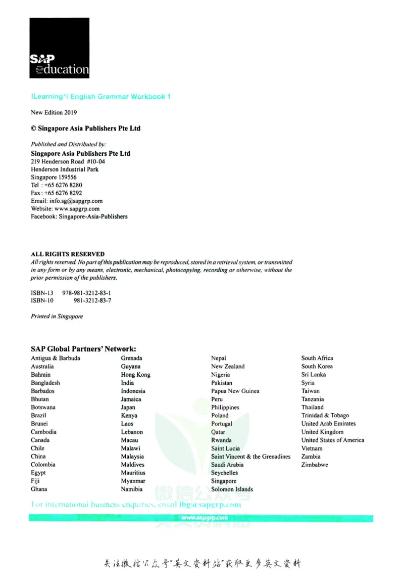 《新加坡SAPLearningGrammar语法练习册1级_小初高学习资料合集（每天更新）_国外原版英文教辅汇总_新加坡SAP系列_新加坡SAPLearningGrammar语法练习册》第3页预览