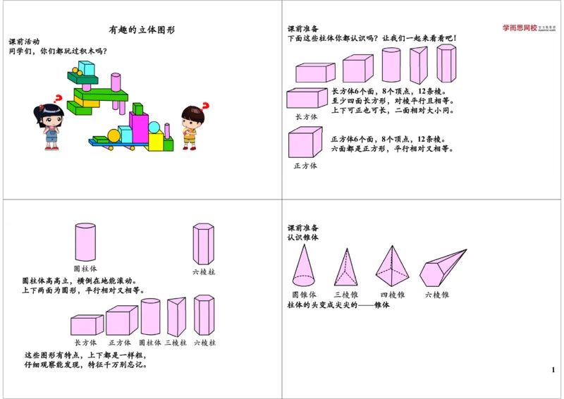 《有趣的立体图形_小学1-6年级全科全套_2024更新专题_小学奥数专题资料_7、精品课程合集_学而思小学1-6年级奥数竞赛班视频课程285讲_一年级奥数（竞赛班）45讲》第1页预览