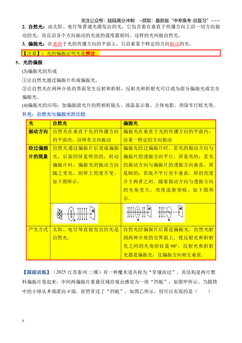 《专题16光学（知识清单）（全国通用）(学生版）_04-物理-高考总复习_一轮复习_2026年-物理高考一轮复习_2026年高考物理一轮复习讲义+练习+课件（新教材新高考）-G55_2026版》第9页预览