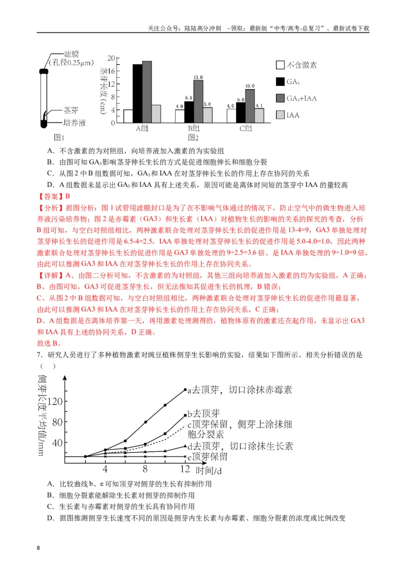 《专题15植物的生命活动调节（解析版）_06-生物-高考总复习_专项复习_2024年_2024年高考生物经典小题必刷_资料》第8页预览