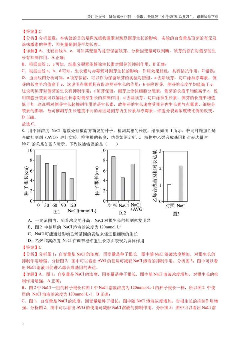 《专题15植物的生命活动调节（解析版）_06-生物-高考总复习_专项复习_2024年_2024年高考生物经典小题必刷_资料》第9页预览