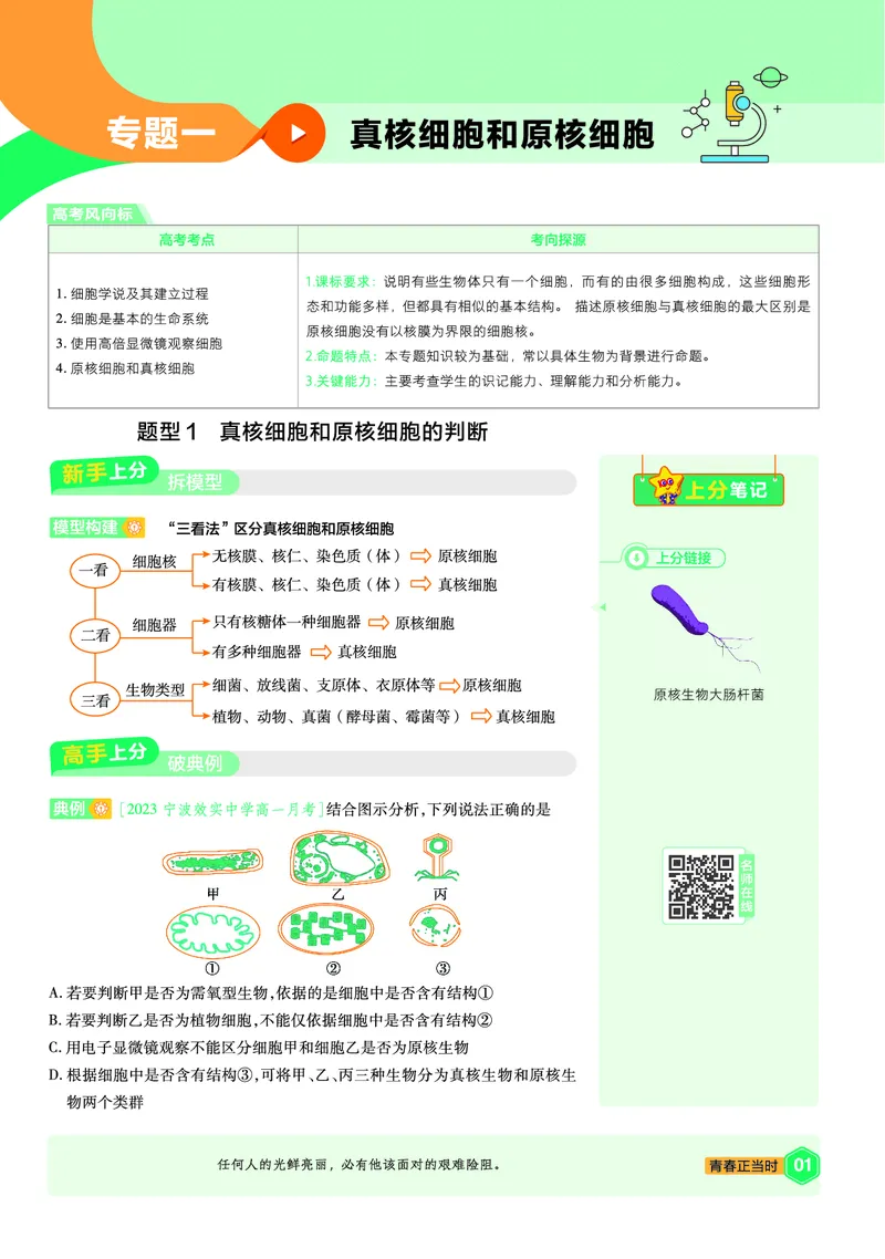 《上分手册-生物必修1RJ（单选题）-金考卷单元双测卷_2024天星高中单元双测卷上分手册》第1页预览