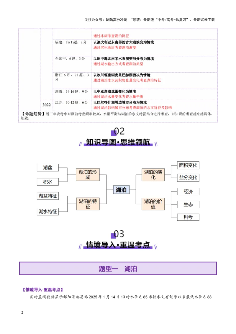 《微专题湖泊（讲义）（教师版）_07-地理-高考总复习_二轮复习_2025年_2025年高考地理二轮复习课件+讲义+练习（新高考通用）_专题4水体运动》第2页预览