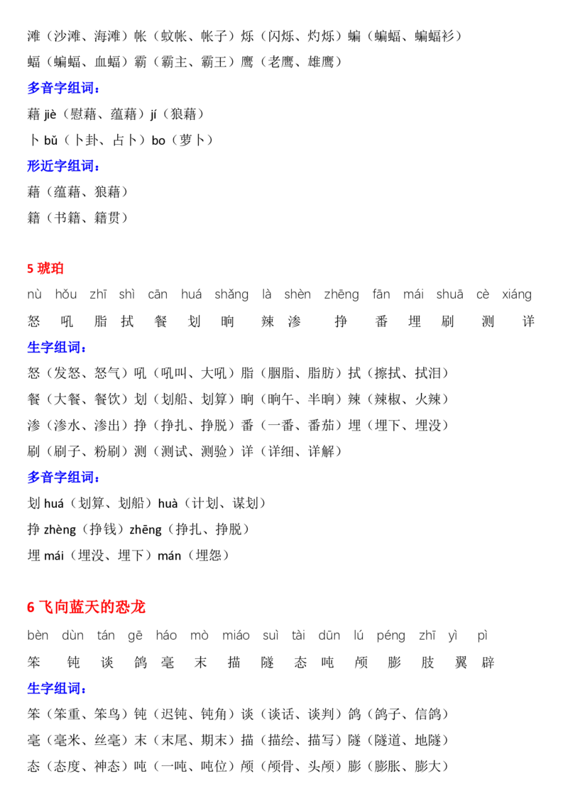 《四年级语文下册《生字注音、组词》_小学1-6年级全科全套_1-6年级全科下册_四年级_四年级下语文_语文四下重点考点总结》第2页预览
