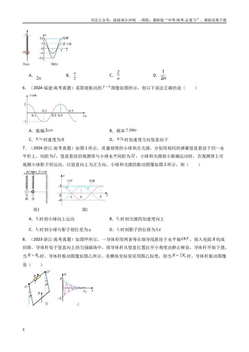 《专题16机械振动-（全国通用）（原卷版）_04-物理-高考总复习_专项复习_2025年_十年（2015-2024）高考物理真题分类汇编（全国通用）》第3页预览