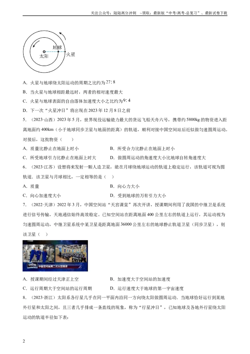 《专题16万有引力与航天（一）（学生版）（全国通用）_04-物理-高考总复习_专项复习_2024年_十年（2014-2023）高考物理真题分项汇编（全国通用）》第2页预览