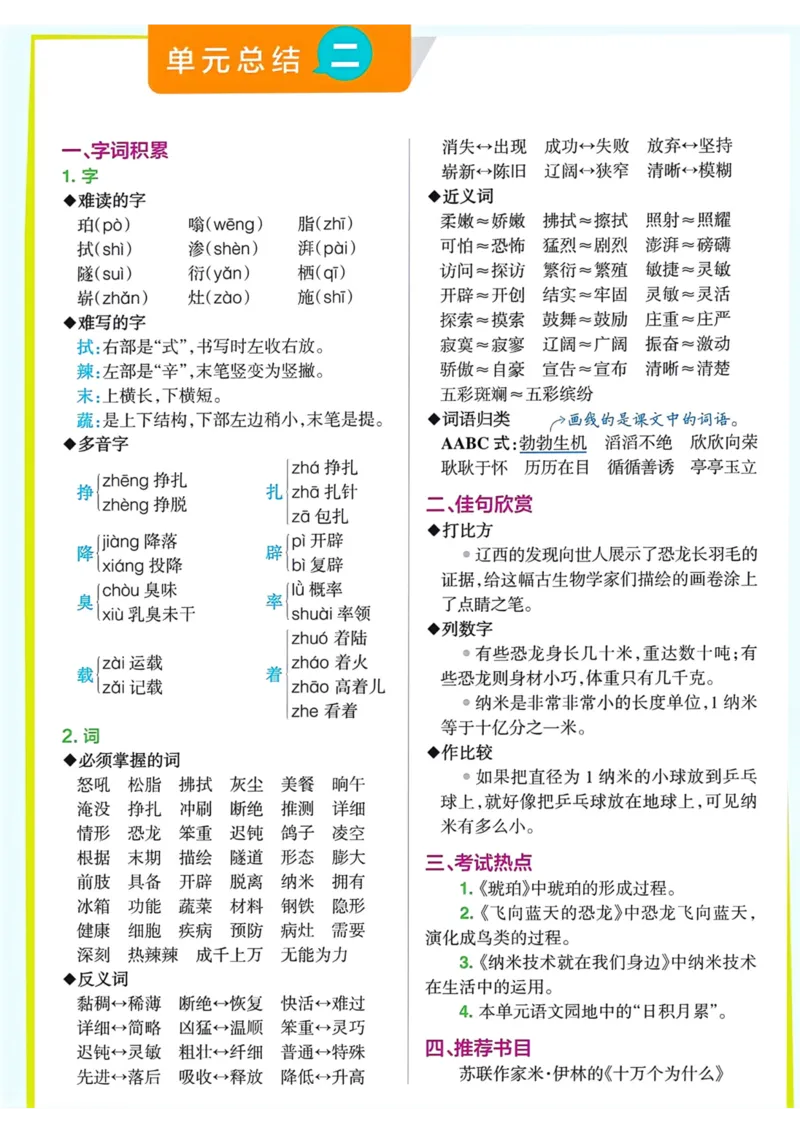 《四年级语文下册各单元总结_小学1-6年级全科全套_1-6年级全科下册_四年级_四年级下语文_语文四下单元知识点》第2页预览
